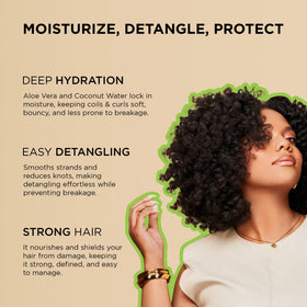 African Pride close-up of label and ingredients highlighting aloe and coconut water benefits