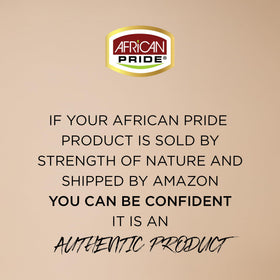 African Pride bottle next to hand for scale to show 18 oz size and practical home use