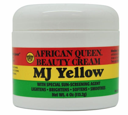 AFRICAN QUEEN MJ Yellow 4 oz jar front view showing label and size, convenient daily use