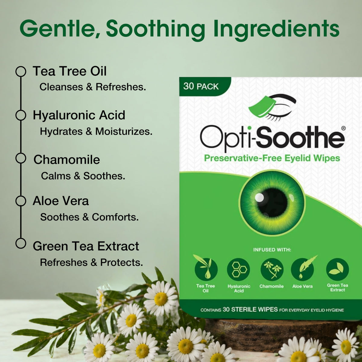 AFT Opti-Soothe ingredients display with tea tree and aloe highlighting soothing benefits
