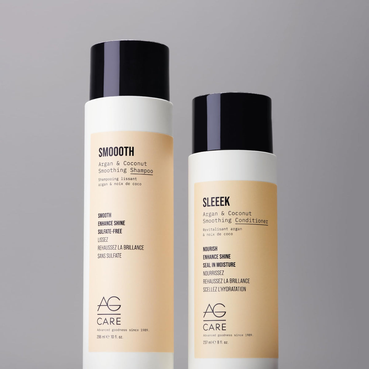 AG Care bottle on bathroom shelf in lifestyle setting conveying salon-quality care