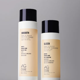 AG Care bottle on bathroom shelf in lifestyle setting conveying salon-quality care