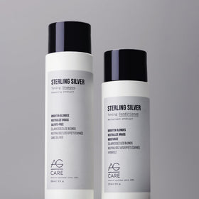 AG Care shampoo on bathroom shelf in lifestyle scene promoting salon results