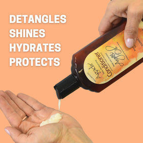 Agadir conditioner in shower being applied to hair demonstrating quick salon results