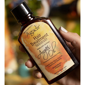 Agadir brand label closeup and pump showing ingredient clarity and professional finish