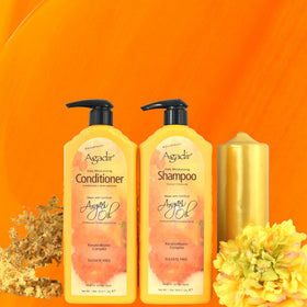 Agadir conditioner being applied to hair in-hand during detangling, shows easier comb-through benefit