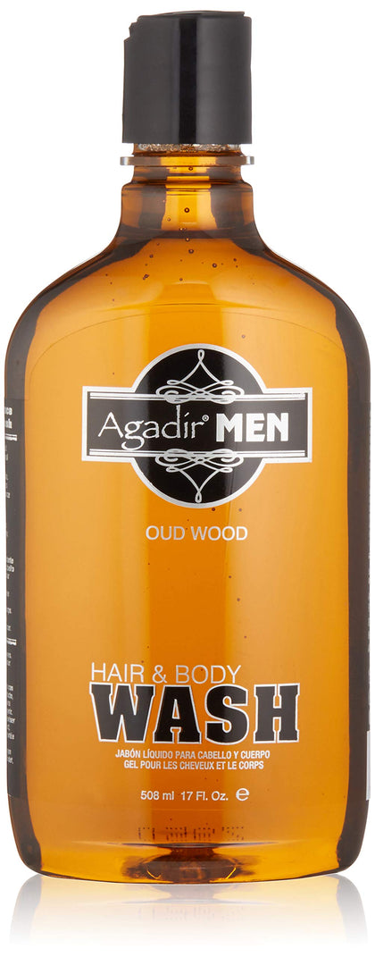 Agadir front label showing oud wood scent and 17-ounce size for easy identification