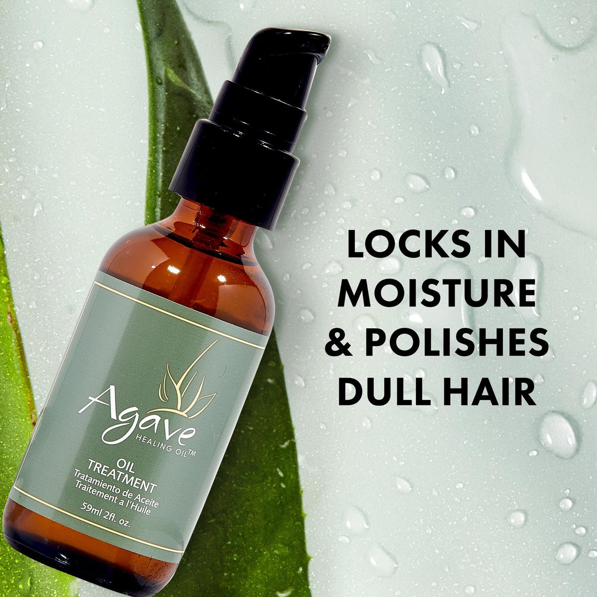 Agave Healing Oil texture drop on finger illustrating lightweight, non-greasy feel