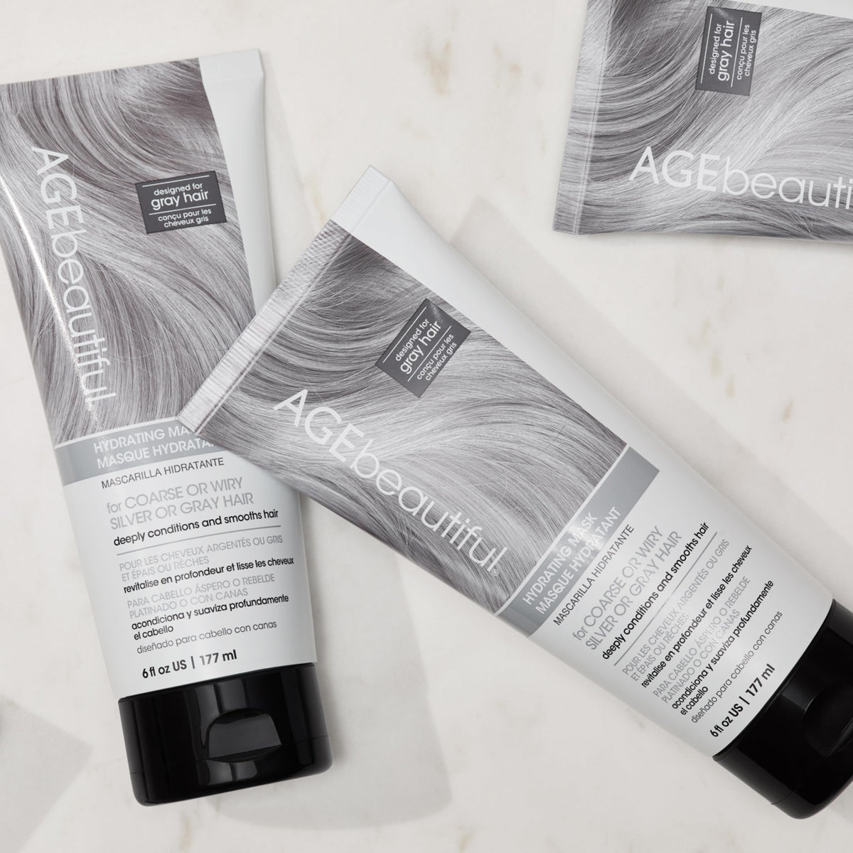 AGE beautiful before and after silver hair shows smoother shinier results