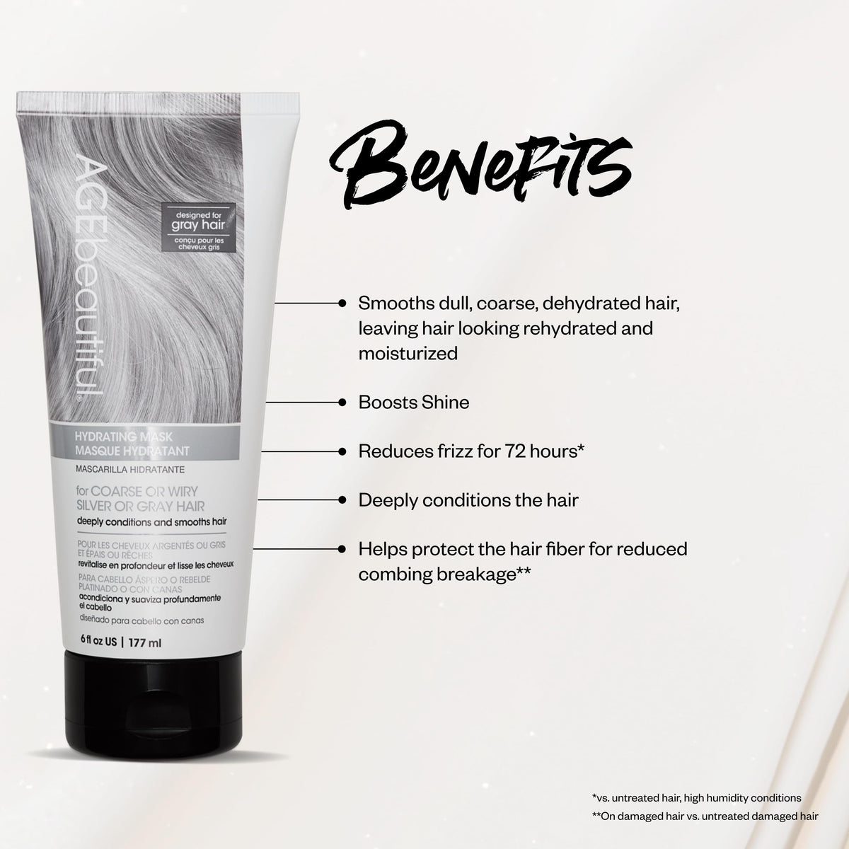 AGE beautiful mask in hand being applied to mid-lengths reduces frizz