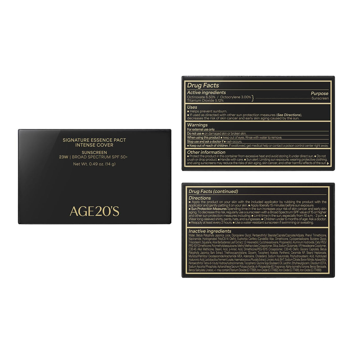 AGE20'S outer box with SPF50+ label highlighting sun defense