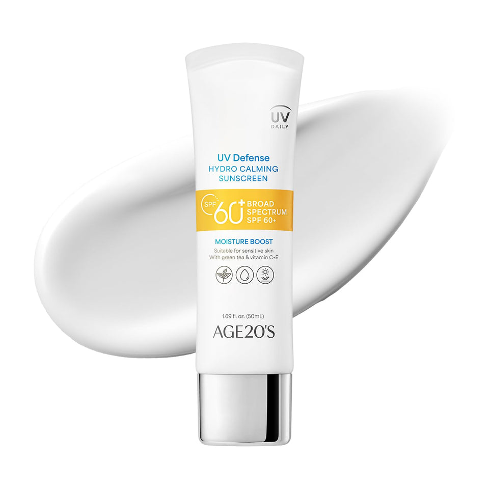 AGE20'S front packaging showing sunscreen tube and lightweight benefit