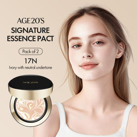 AGE20'S lifestyle image of woman applying compact outdoors for on-the-go radiance