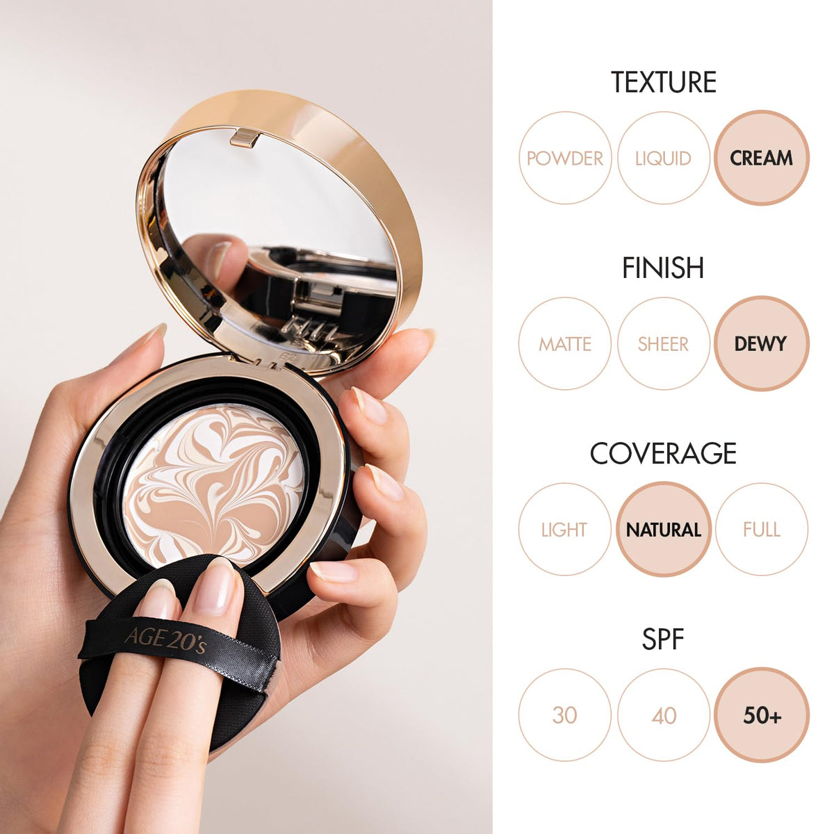 AGE20'S close-up of 3-in-1 latte swirl demonstrating color-correcting benefit
