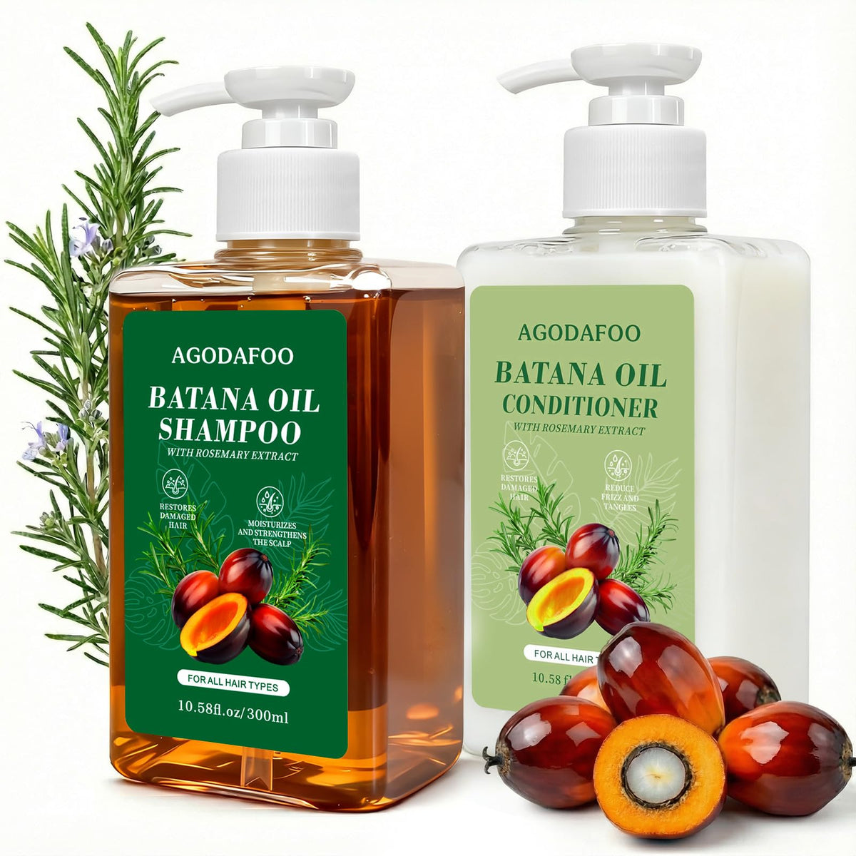 Agodafoo front packaging showing restorative Batana oil set benefits