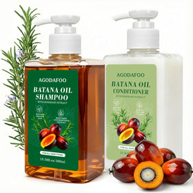 Agodafoo front packaging showing restorative Batana oil set benefits