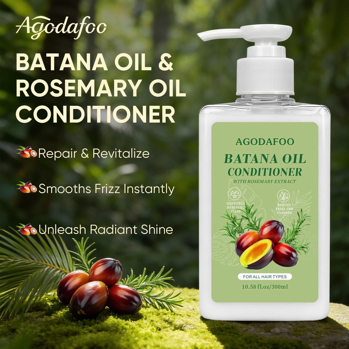 Agodafoo Batana oil ingredient bottle emphasizing nourishing power