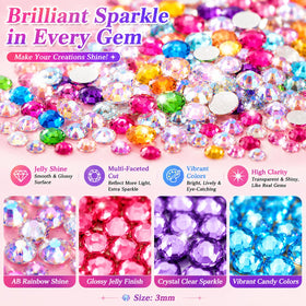 Agqbsl close-up of 3mm jelly resin rhinestones showing glossy texture and color pop