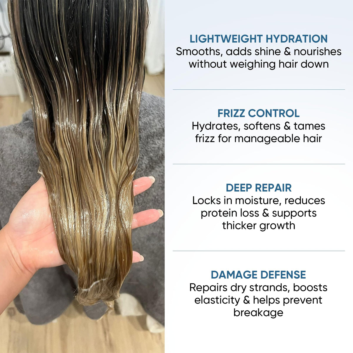 Agua de Cielo after-treatment hair with visible shine and smoothness