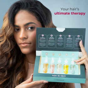 Agua de Cielo five ampoules lined up showing variety and easy treatment rotation