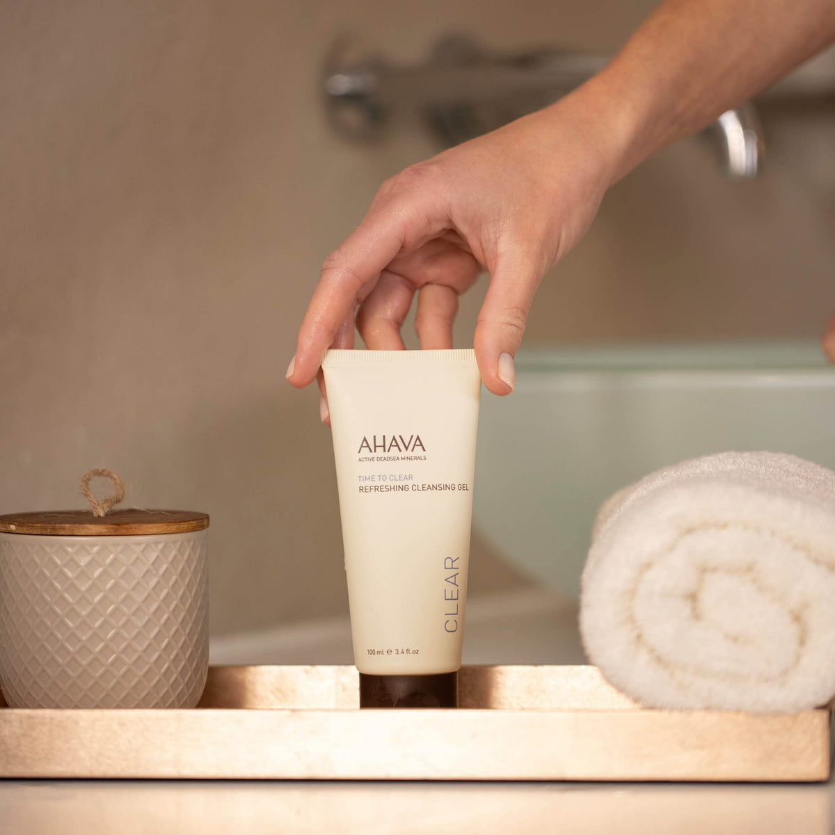 AHAVA rinsed skin after use showing refreshed, balanced appearance