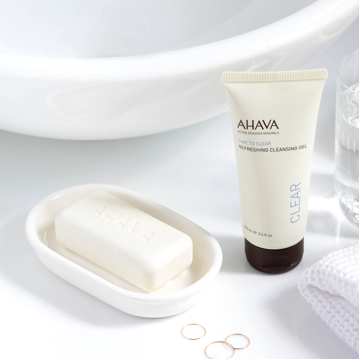 AHAVA close-up gel texture highlighting gentle foaming action