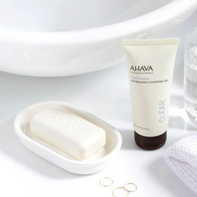 AHAVA close-up gel texture highlighting gentle foaming action