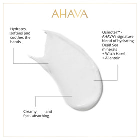 AHAVA hand cream being applied to hands delivering quick hydration
