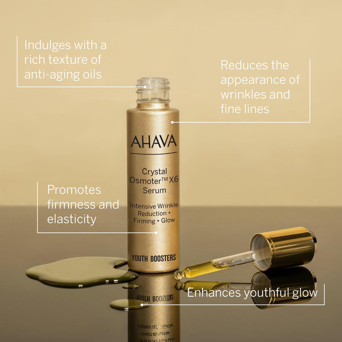 AHAVA serum texture on skin close-up showing quick absorption benefit