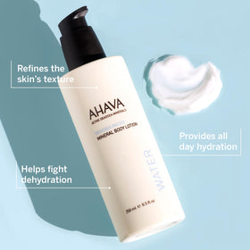 AHAVA lotion texture close-up demonstrating lightweight, fast-absorbing finish