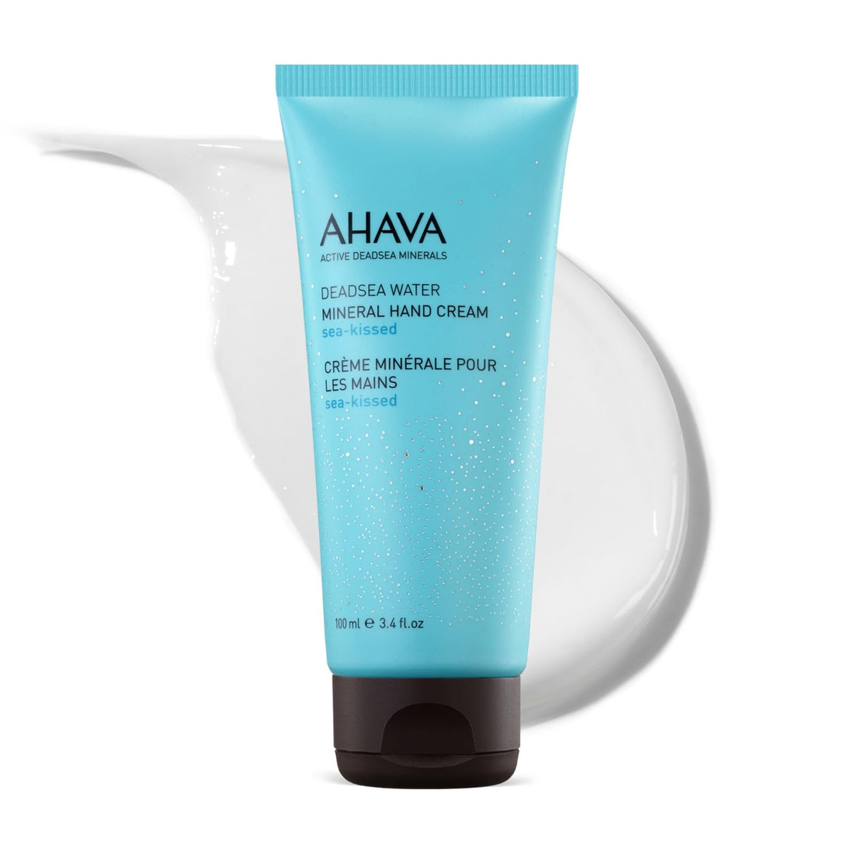 AHAVA front tube showing sea-kissed hand cream branding and travel-friendly size