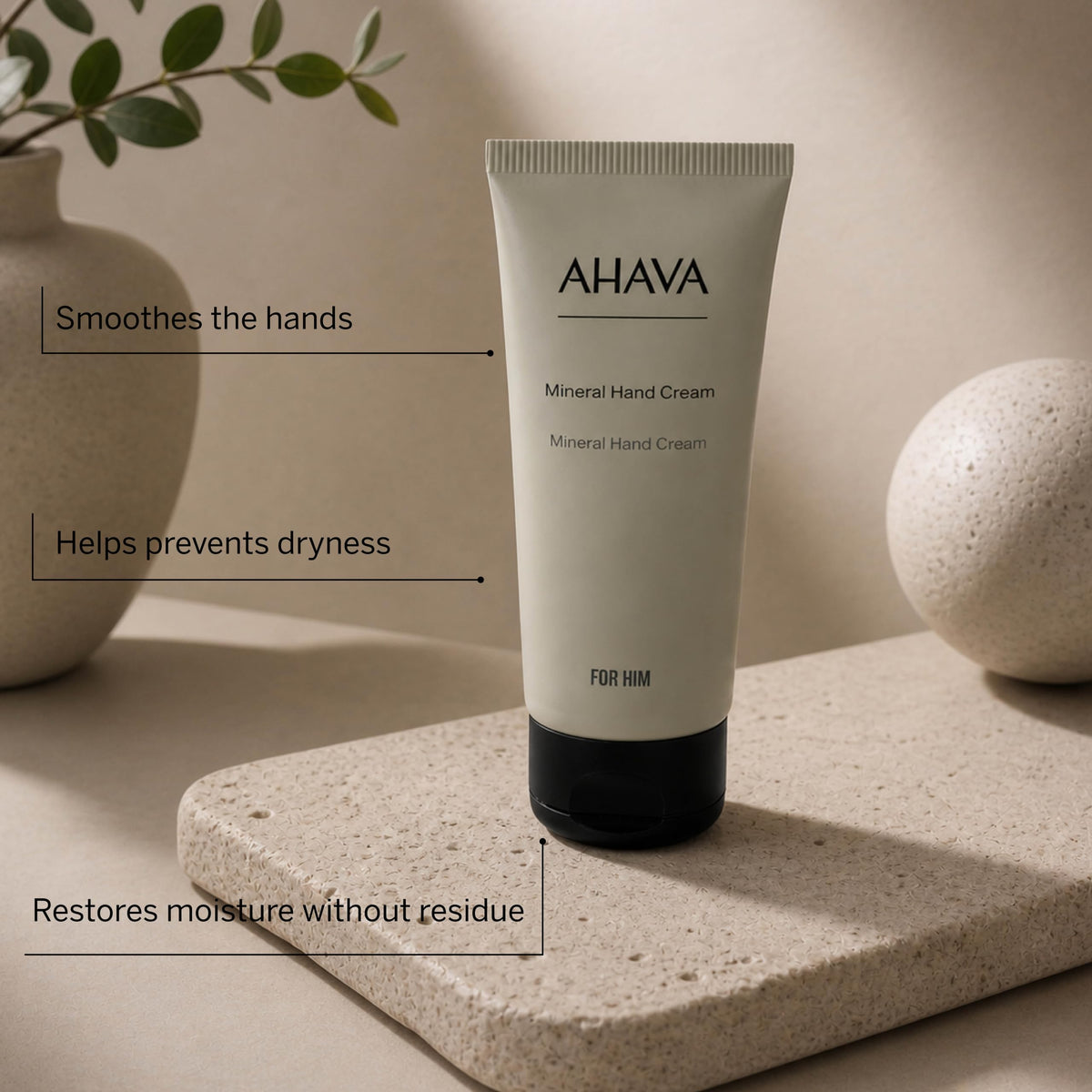 AHAVA cream texture close-up highlighting smooth non-greasy finish