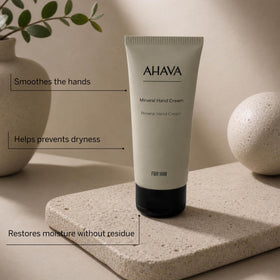 AHAVA cream texture close-up highlighting smooth non-greasy finish