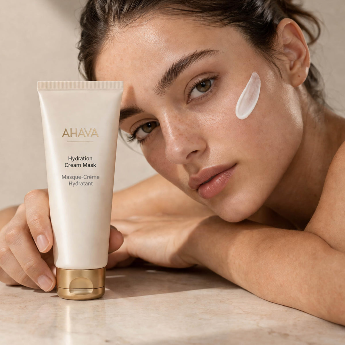 AHAVA jar beside a ruler, size comparison clarifying 3.4 fl oz capacity