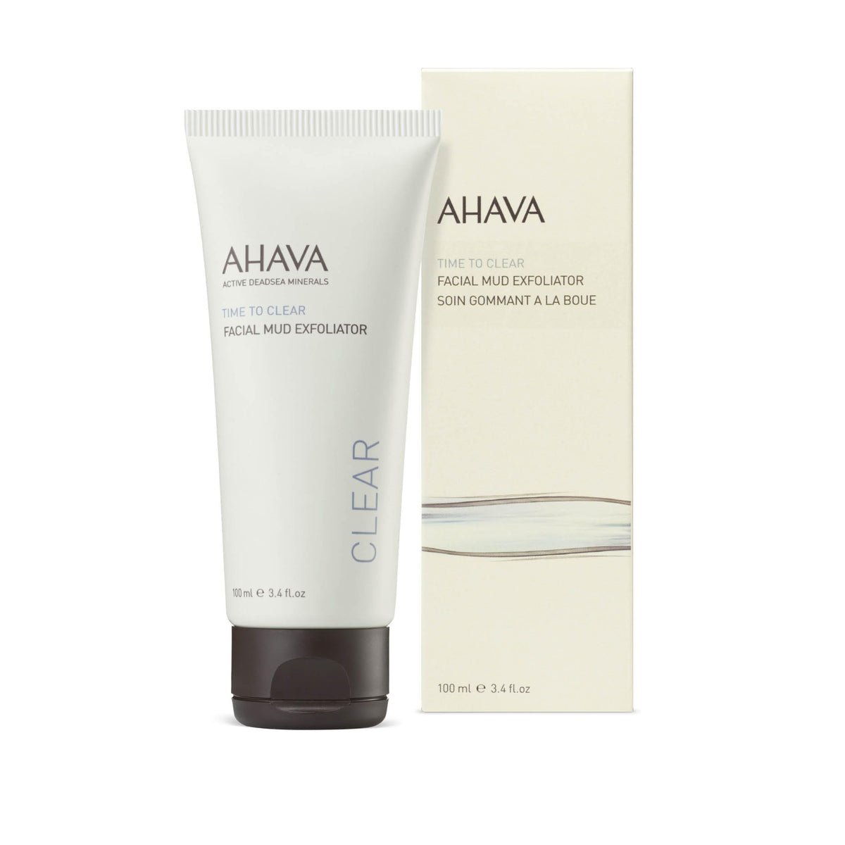 AHAVA mud texture close-up highlighting fine mineral exfoliant particles