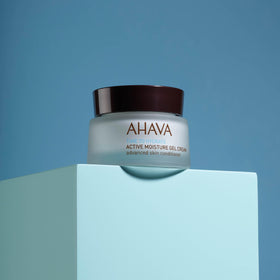 AHAVA open jar revealing smooth gel-cream consistency and hydration