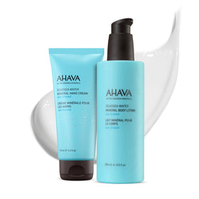AHAVA sea-kissed front packaging shows both products and benefits
