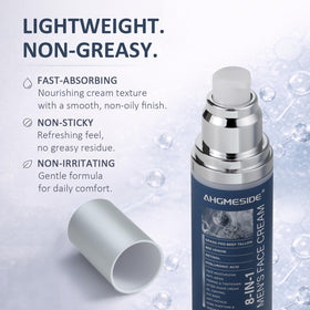 Ahgmeside label close-up displaying ingredients list and application guidance benefit