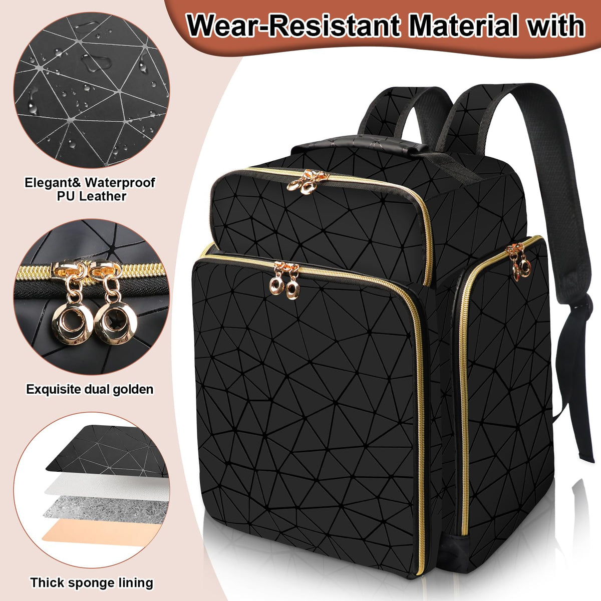 ahzske close-up of golden zipper and PU leather highlighting durability and easy cleaning