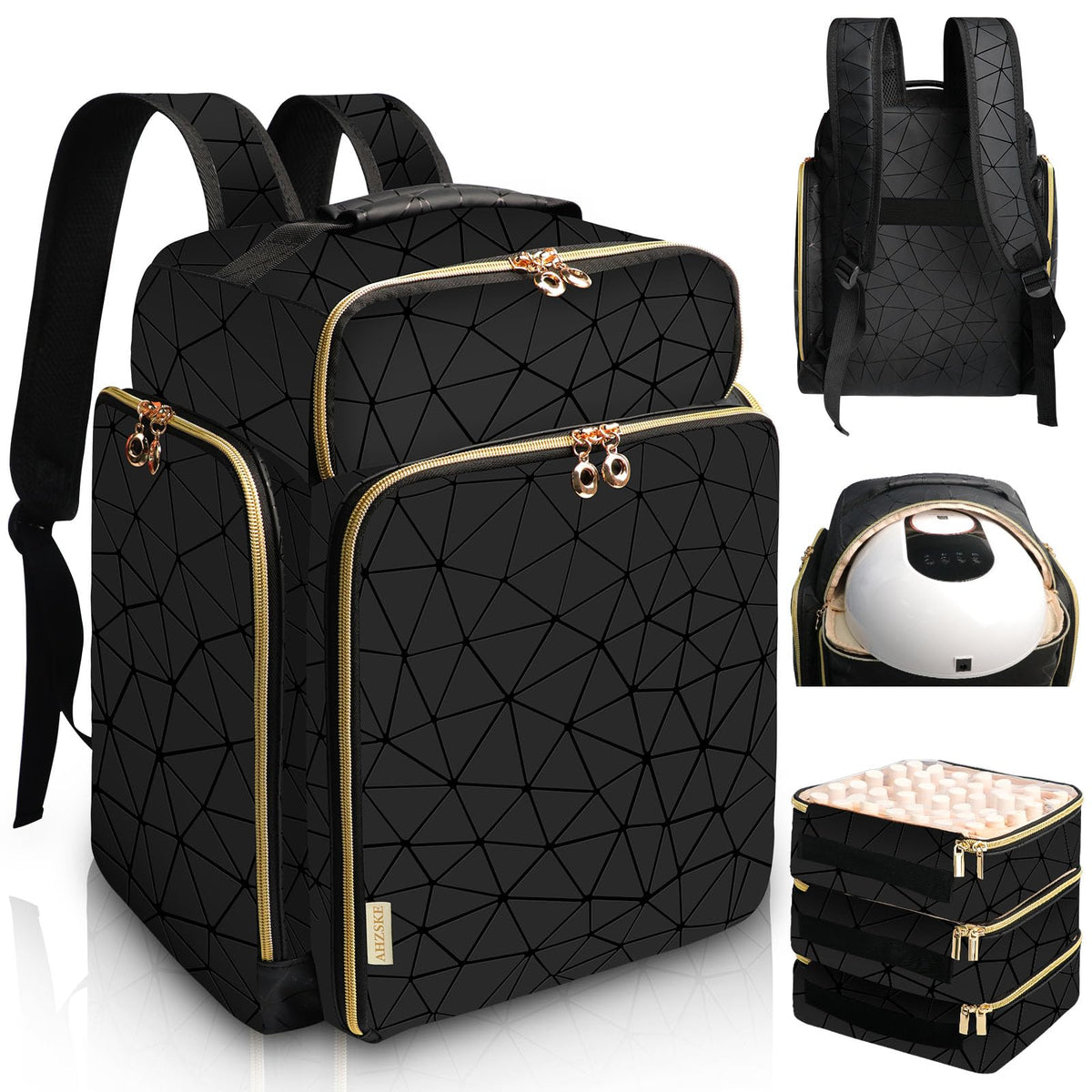 ahzske front view backpack showing elegant black design and travel-ready look
