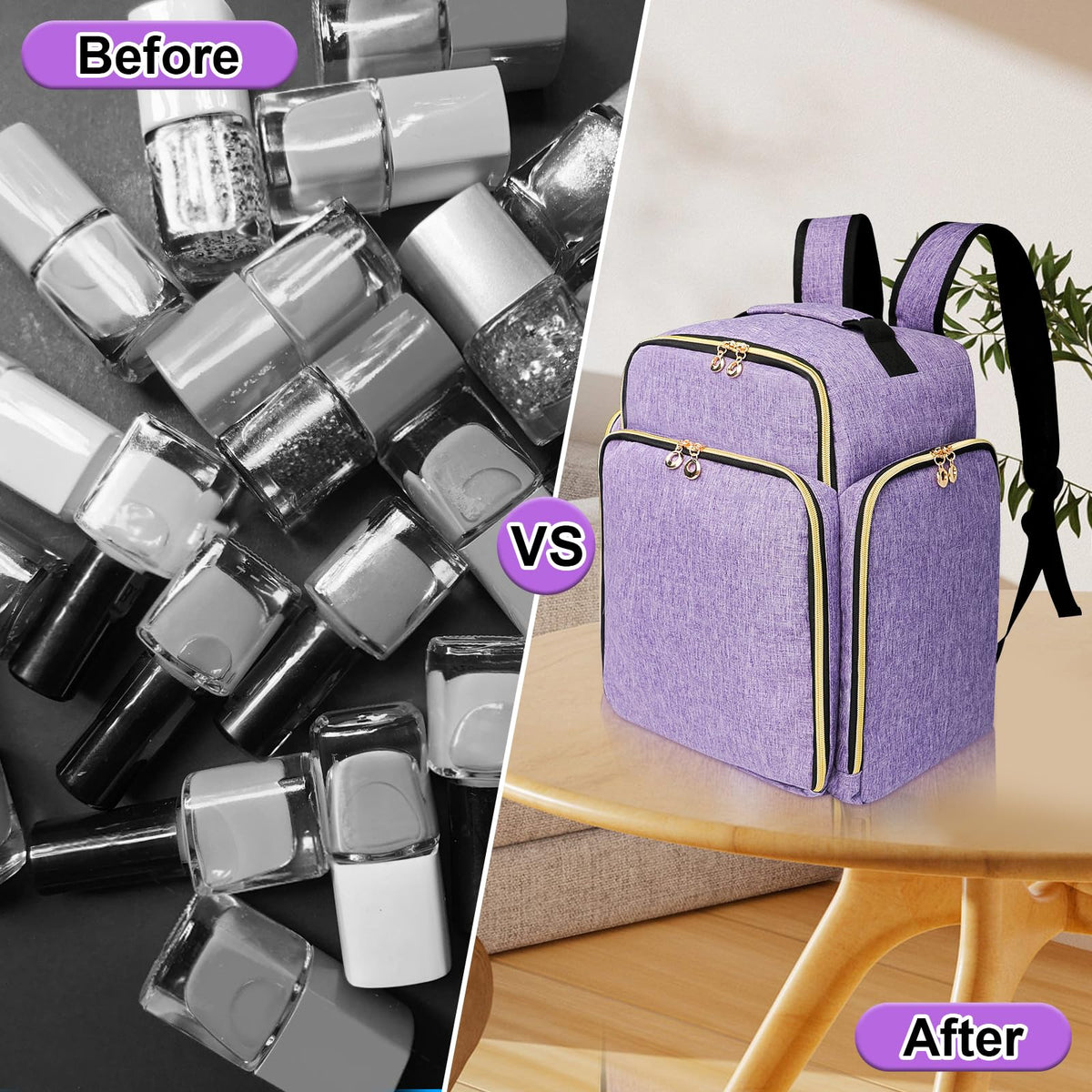 ahzske lifestyle scene of nail tech using backpack for mobile appointments