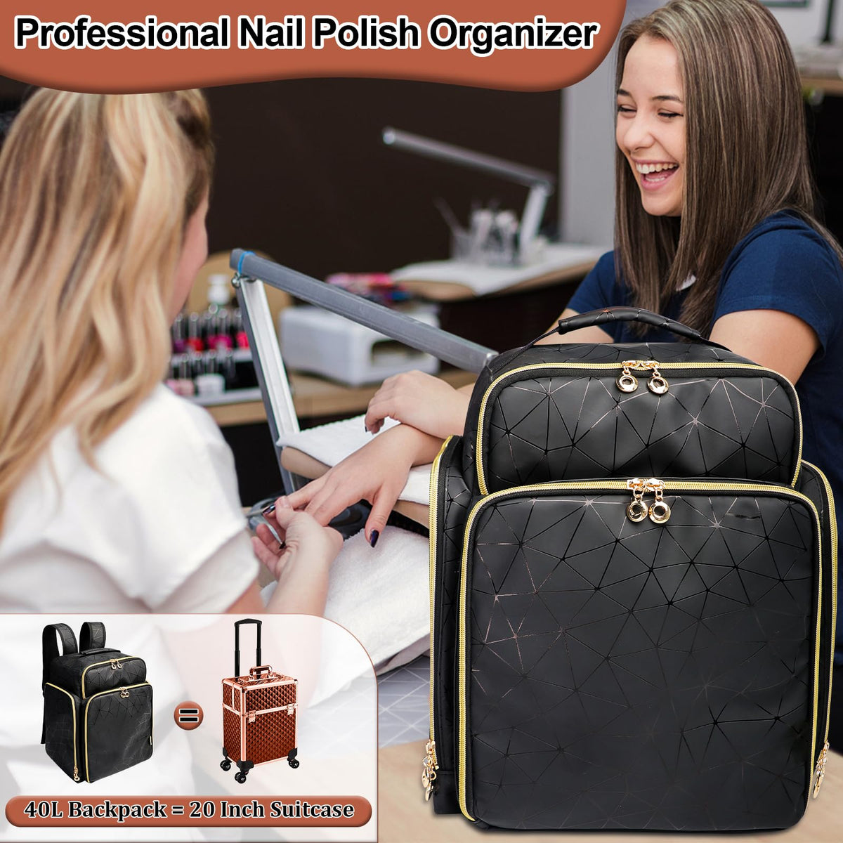ahzske bag beside a hand showing compact footprint for travel fit