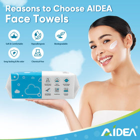 AIDEA damp towel removing makeup demonstrating gentle cleansing benefit
