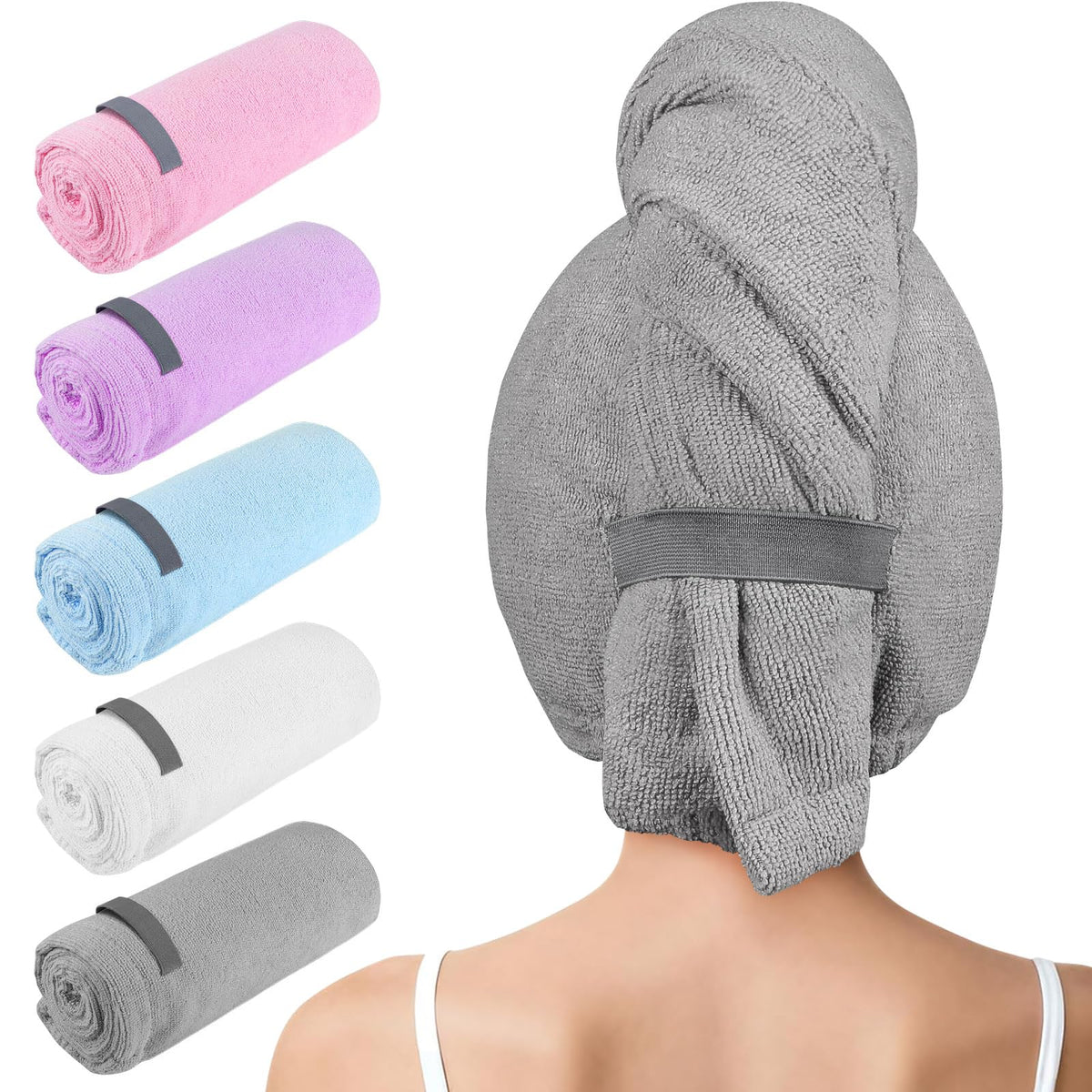 AIDEA front view of 5-pack towels showing colors and packaging, convenient set