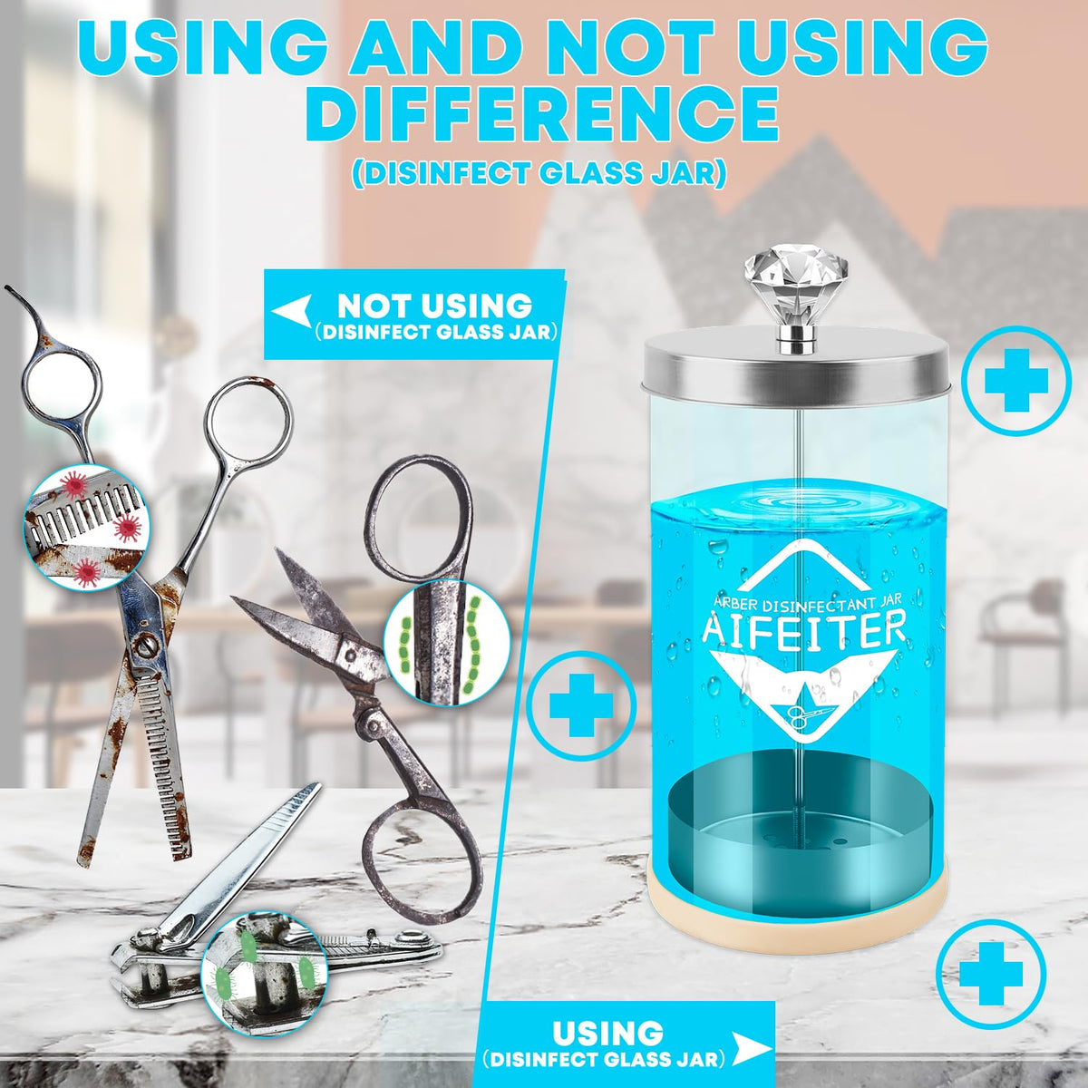 Aifeiter stainless steel basket filled with clippers and scissors for sanitary soaking