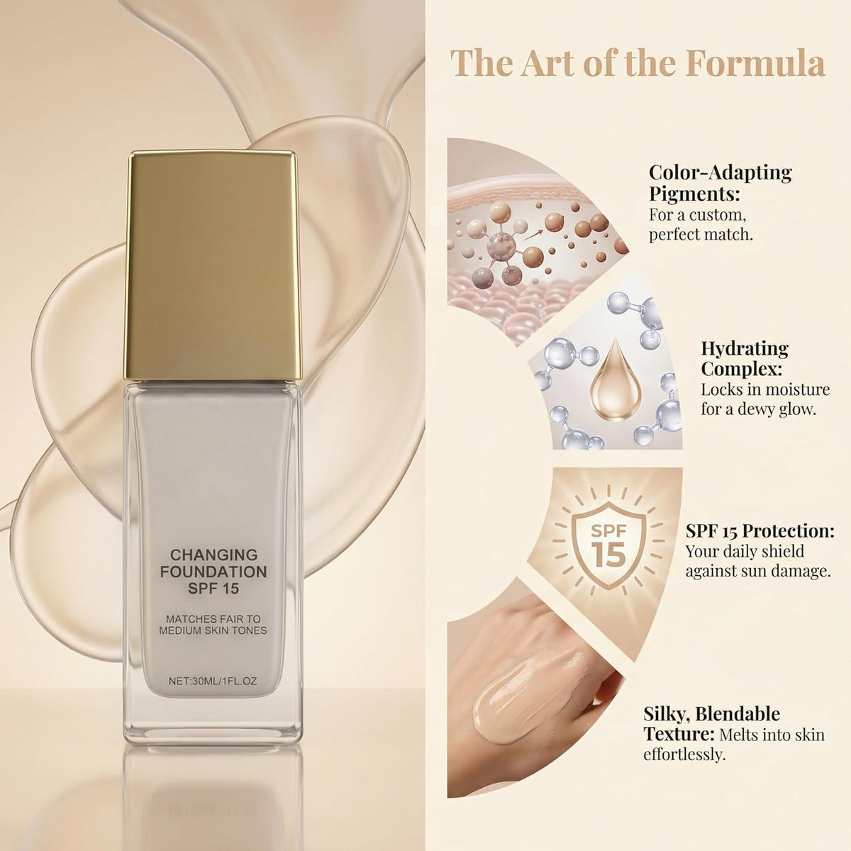 Aikertec texture pour showing silky liquid and hydrating finish benefit
