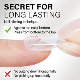 AILLSA cured nail closeup showing smooth finish and strong adhesive hold benefit