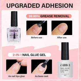 AILLSA nail dehydrator and glossy top coat bottles for lasting finish