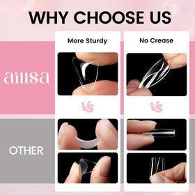 AILLSA finished almond nail extensions on hand showcasing salon finish