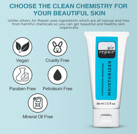 Air Repair ingredients close-up featuring hyaluronic acid and botanical oils for hydration